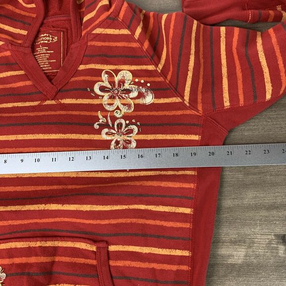 Maurices Womens Hoodie Sweatshirt Large Long Sleeve Striped Floral Sequin Pocket - Picture 5 of 8